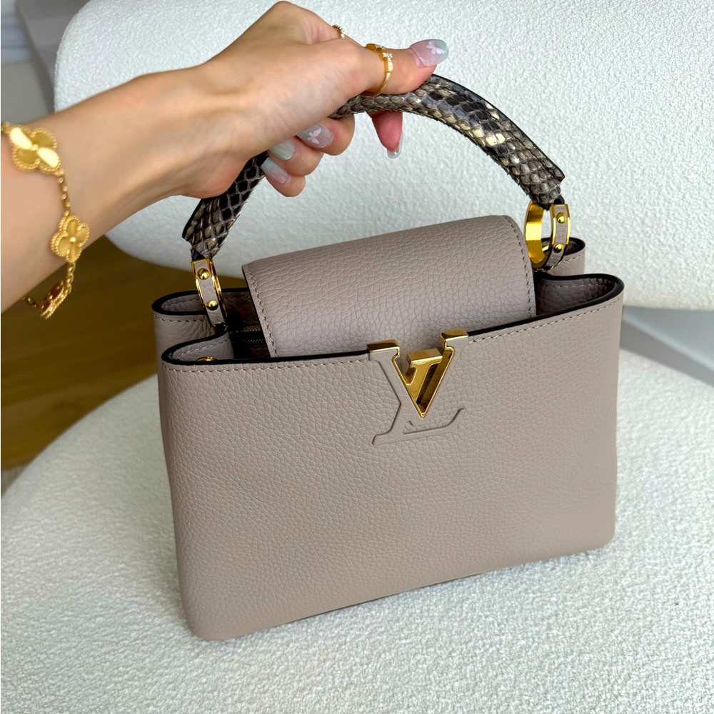 Louis Vuitton LV Capucine BB with python handle in beige neutral